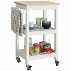 SoBuy Wood Kitchen Storage Serving Trolley Cart Shelf With Castors FKW67-WN