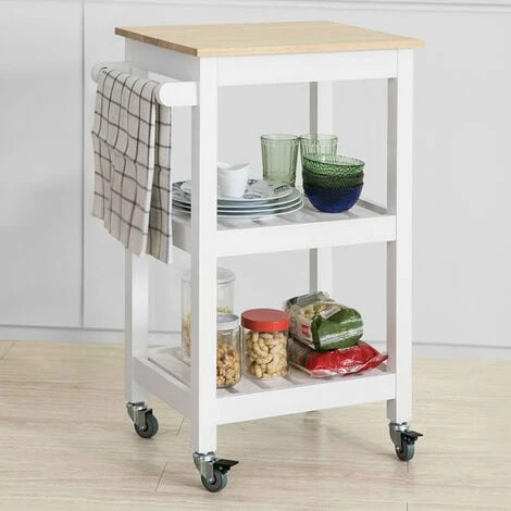 SoBuy Wood Kitchen Storage Serving Trolley Cart Shelf With Castors FKW67-WN 2 SoBuy Wood Kitchen Storage Serving Trolley Cart Shelf With Castors FKW67-WN - Image 2