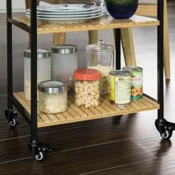 SoBuy 3 Tiers Metal Bamboo Drinks Serving Trolley Kitchen Shelf FKW65-N 7 SoBuy 3 Tiers Metal Bamboo Drinks Serving Trolley Kitchen Shelf FKW65-N -SOBUY Shop 10554520 3