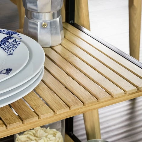 SoBuy 3 Tiers Metal Bamboo Drinks Serving Trolley Kitchen Shelf FKW65-N 4 SoBuy 3 Tiers Metal Bamboo Drinks Serving Trolley Kitchen Shelf FKW65-N - Image 4