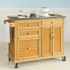 SoBuy Stainless Worktop Kitchen Trolley Island Storage Cupboard, FKW70-N