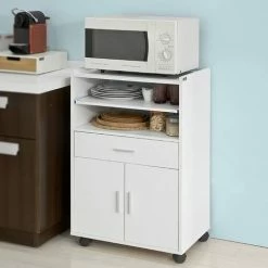 SoBuy Kitchen Wheeled Microwave Shelf,Storage Cupboard Cabinet Unit, FSB09-W -SOBUY Shop 11278584 3
