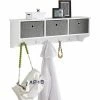 SoBuy White Wood Wall Storage Cabinet Unit With 3 Baskets & Hooks FRG282-W