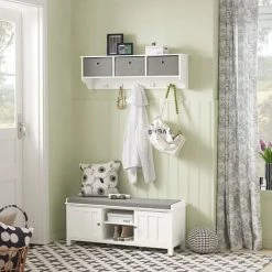 SoBuy White Wood Wall Storage Cabinet Unit With 3 Baskets & Hooks FRG282-W -SOBUY Shop 11489460 3