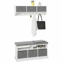 SoBuy 3 Baskets 2 Racks Storage Bench Shoe Rack Seat Stool With Removable Padded Seat,FSR67-HG