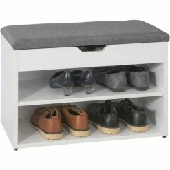 SoBuy White Wood 2 Tiers Shoe Storage Bench Cabinet With Padded Seat FSR25-HG