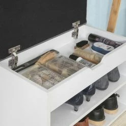 SoBuy White Wood 2 Tiers Shoe Storage Bench Cabinet With Padded Seat FSR25-HG -SOBUY Shop 11751723 3