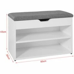 SoBuy White Wood 2 Tiers Shoe Storage Bench Cabinet With Padded Seat FSR25-HG -SOBUY Shop 11751723 5