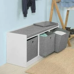 SoBuy Hallway Entrance 3 Baskets Storage Bench With Padded Seat FSR65-DG -SOBUY Shop 11930690 3