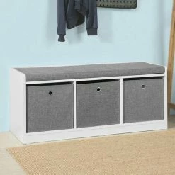 SoBuy Hallway Entrance 3 Baskets Storage Bench With Padded Seat FSR65-DG -SOBUY Shop 11930690 5