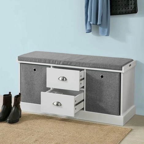 SoBuy Hallway Shoe Storage Bench Cabinet With 2 Baskets And Drawers FSR66-HG 2 SoBuy Hallway Shoe Storage Bench Cabinet With 2 Baskets And Drawers FSR66-HG - Image 2