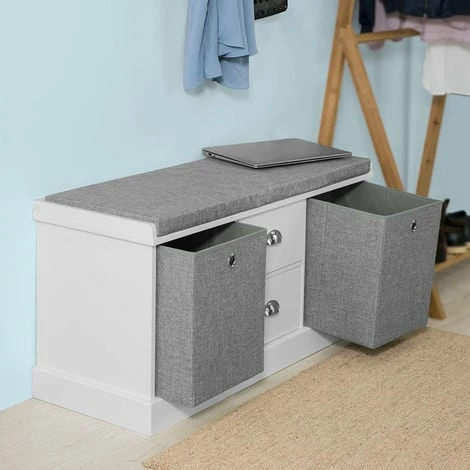 SoBuy Hallway Shoe Storage Bench Cabinet With 2 Baskets And Drawers FSR66-HG 3 SoBuy Hallway Shoe Storage Bench Cabinet With 2 Baskets And Drawers FSR66-HG - Image 3