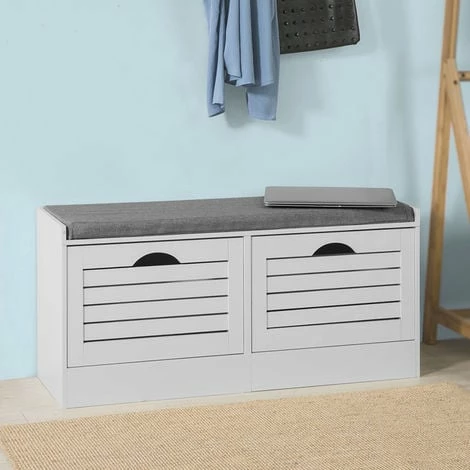 SoBuy Hallway Padded Shoe Storage Bench Cabinet With 2 Flip-drawers FSR62-W 1 SoBuy Hallway Padded Shoe Storage Bench Cabinet With 2 Flip-drawers FSR62-W
