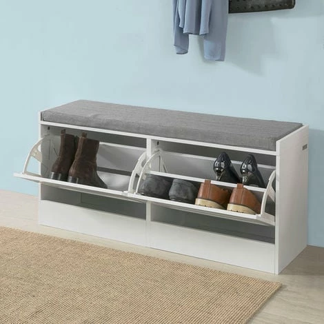 SoBuy Hallway Padded Shoe Storage Bench Cabinet With 2 Flip-drawers FSR62-W 2 SoBuy Hallway Padded Shoe Storage Bench Cabinet With 2 Flip-drawers FSR62-W - Image 2