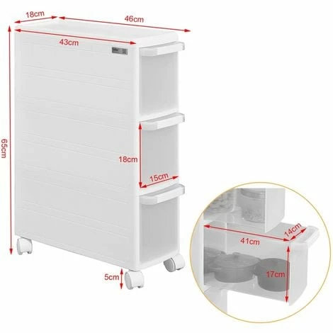 SoBuy 3 Drawers Storage Unit /Cart, Slide Out Tower Cabine FRG41-K-W 2 SoBuy 3 Drawers Storage Unit /Cart, Slide Out Tower Cabine FRG41-K-W - Image 2