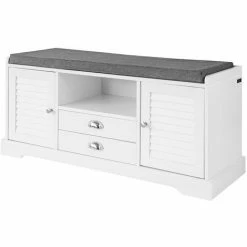 SoBuy Shoe Rack Shoe Cabinet Shoe Bench Hallway Storage Bench With Seat Cushion,FSR71-W