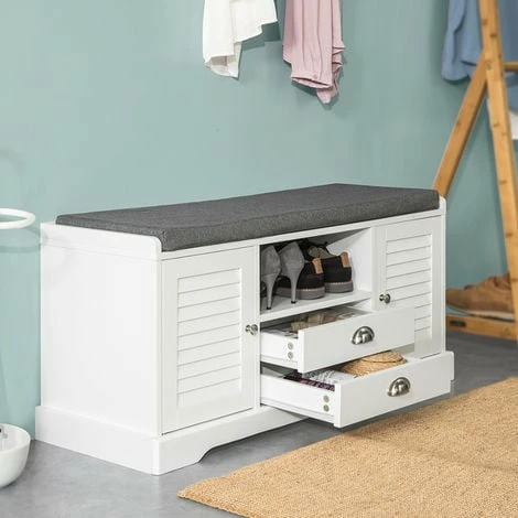 SoBuy Shoe Rack Shoe Cabinet Shoe Bench Hallway Storage Bench With Seat Cushion,FSR71-W 2 SoBuy Shoe Rack Shoe Cabinet Shoe Bench Hallway Storage Bench With Seat Cushion,FSR71-W - Image 2