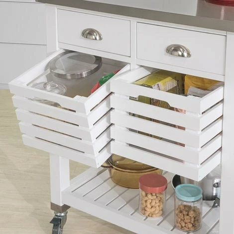 SoBuy White Kitchen Trolley Kitchen Serving Trolley Storage Trolley With Stainless Steel Worktop,FKW83-W 4 SoBuy White Kitchen Trolley Kitchen Serving Trolley Storage Trolley With Stainless Steel Worktop,FKW83-W - Image 4