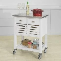 SoBuy White Kitchen Trolley Kitchen Serving Trolley Storage Trolley With Stainless Steel Worktop,FKW83-W 9 SoBuy White Kitchen Trolley Kitchen Serving Trolley Storage Trolley With Stainless Steel Worktop,FKW83-W -SOBUY Shop 14484245 5