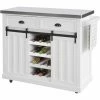 SoBuy New Kitchen Storage Trolley Kitchen Cabinet Kitchen Island With Stainless Steel Top And Sliding Doors,FKW94-W