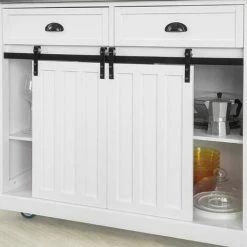 SoBuy New Kitchen Storage Trolley Kitchen Cabinet Kitchen Island With Stainless Steel Top And Sliding Doors,FKW94-W -SOBUY Shop 14949079 3