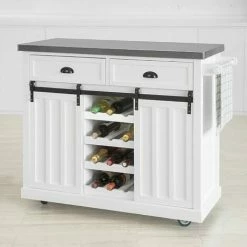 SoBuy New Kitchen Storage Trolley Kitchen Cabinet Kitchen Island With Stainless Steel Top And Sliding Doors,FKW94-W -SOBUY Shop 14949079 5