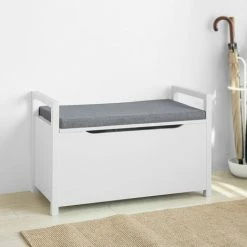 SoBuy Storage Bench With Lift Up Top And Seat Cushion, Bench With Storage Chest, Toy Chest, FSR76-W