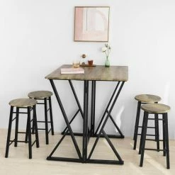SoBuy Bar Set-Half-folded Bar Table And 4 Stools, 5 Pieces Home Kitchen Breakfast Bar, OGT24-N