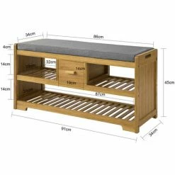 SoBuy Bamboo 2 Tiers Shoe Rack Shoe Bench With Seat Cushion, Hallway Shoe Storage Bench With Drawer,FSR75-N -SOBUY Shop 16499647 4