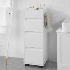 SoBuy White Bathroom Cabinet Bathroom Storage Cabinet Unit With 3 Drawers,BZR29-W
