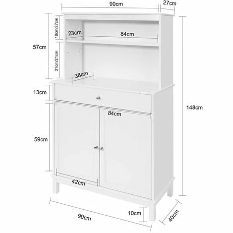 SoBuy Home Kitchen Sideboard Storage Cabinet Cupboard White,FSB26-W 2 SoBuy Home Kitchen Sideboard Storage Cabinet Cupboard White,FSB26-W - Image 2