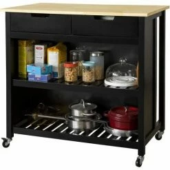 SoBuy Kitchen Storage Trolley Kitchen Storage Shelf Kitchen Breakfast Dining Bar Table,FKW74-SCH