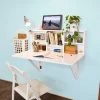 SoBuy Folding Wooden Wall-Mounted Drop-Leaf Table Desk Integrated With Storage Shelves,White ,FWT07-W