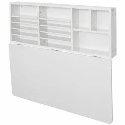 SoBuy Folding Wooden Wall-Mounted Drop-Leaf Table Desk Integrated With Storage Shelves,White ,FWT07-W -SOBUY Shop 18631058 3