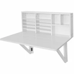 SoBuy Folding Wooden Wall-Mounted Drop-Leaf Table Desk Integrated With Storage Shelves,White ,FWT07-W -SOBUY Shop 18631058 4