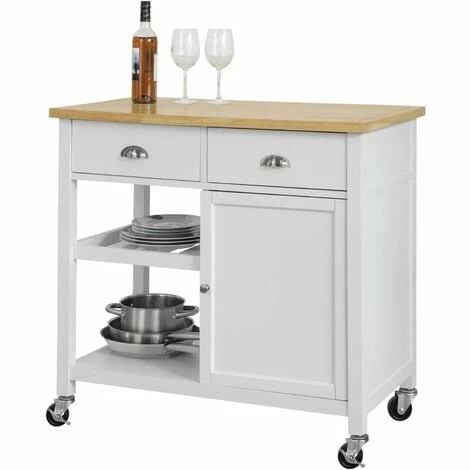 SoBuy Kitchen Storage Trolley Serving Cabinet With Wood Worktop,FKW62-WN 1 SoBuy Kitchen Storage Trolley Serving Cabinet With Wood Worktop,FKW62-WN