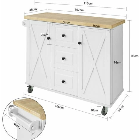 SoBuy Kitchen Storage Trolley Kitchen Cabinet Cupboard Sideboard Kitchen Island,FKW96-WN 2 SoBuy Kitchen Storage Trolley Kitchen Cabinet Cupboard Sideboard Kitchen Island,FKW96-WN - Image 2