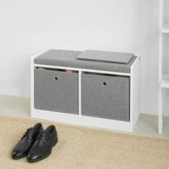 SoBuy Storage Shoe Bench With Seat Shoe Chest With 2 Grey Baskets,FSR65-K-DG