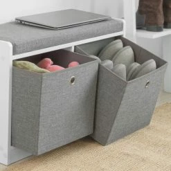 SoBuy Storage Shoe Bench With Seat Shoe Chest With 2 Grey Baskets,FSR65-K-DG -SOBUY Shop 22407103 3
