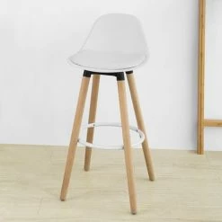 SoBuy Bar Stool With PU Leather Padded Seat & Beech Wood Legs,FST70-W -SOBUY Shop 22407149 4