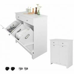 SoBuy 2 Drawers 2 Doors Laundry Cabinet Laundry Chest, Bathroom Cabinet,BZR33-W