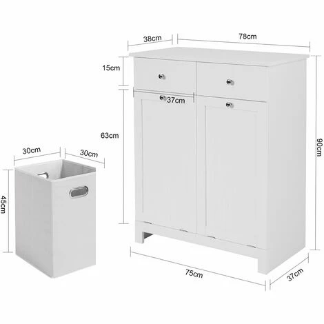 SoBuy 2 Drawers 2 Doors Laundry Cabinet Laundry Chest, Bathroom Cabinet,BZR33-W 2 SoBuy 2 Drawers 2 Doors Laundry Cabinet Laundry Chest, Bathroom Cabinet,BZR33-W - Image 2