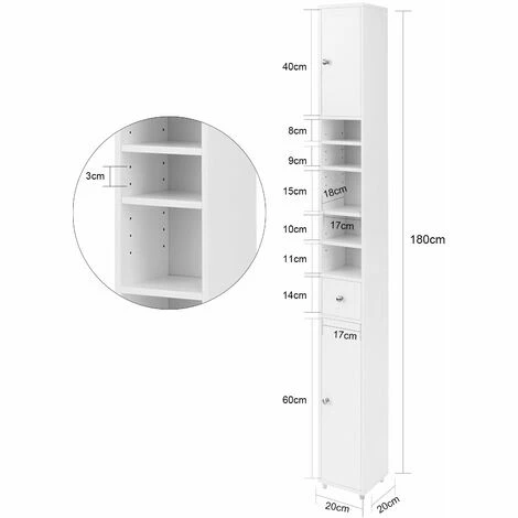 SoBuy White Bathroom Cabinet Bathroom Shelf Bathroom Tall Cabinet Cupboard,BZR34-W 2 SoBuy White Bathroom Cabinet Bathroom Shelf Bathroom Tall Cabinet Cupboard,BZR34-W - Image 2