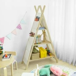 SoBuy Tent Shaped Children Kids Bookcase Book Shelf Toy Shelf Storage Display Shelving With 3 Shelves And 6 Pockets,KMB30-WN -SOBUY Shop 26117463 5