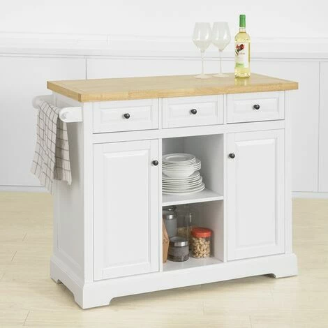 SoBuy Kitchen Storage Trolley Kitchen Cabinet Cupboard Sideboard Kitchen Island With 3 Drawers 2 Open Shelves 2 Doors,FKW101-WN 2 SoBuy Kitchen Storage Trolley Kitchen Cabinet Cupboard Sideboard Kitchen Island With 3 Drawers 2 Open Shelves 2 Doors,FKW101-WN - Image 2