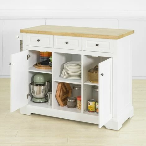SoBuy Kitchen Storage Trolley Kitchen Cabinet Cupboard Sideboard Kitchen Island With 3 Drawers 2 Open Shelves 2 Doors,FKW101-WN 3 SoBuy Kitchen Storage Trolley Kitchen Cabinet Cupboard Sideboard Kitchen Island With 3 Drawers 2 Open Shelves 2 Doors,FKW101-WN - Image 3