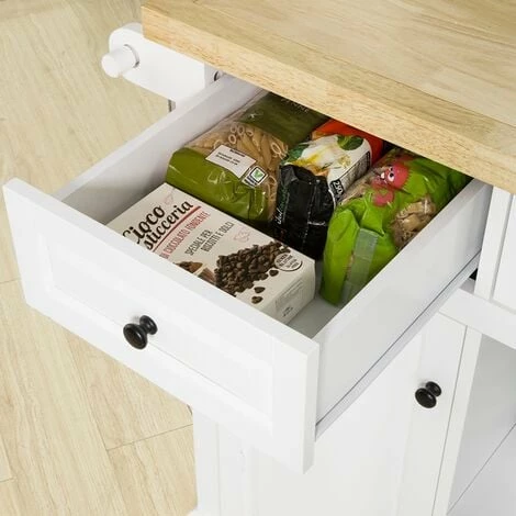 SoBuy Kitchen Storage Trolley Kitchen Cabinet Cupboard Sideboard Kitchen Island With 3 Drawers 2 Open Shelves 2 Doors,FKW101-WN 4 SoBuy Kitchen Storage Trolley Kitchen Cabinet Cupboard Sideboard Kitchen Island With 3 Drawers 2 Open Shelves 2 Doors,FKW101-WN - Image 4
