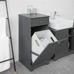 SoBuy Bathroom Laundry Basket Bathroom Storage Cabinet Unit With Drawer,BZR21-DG -SOBUY Shop 27619869 3