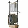 SoBuy FRG109-SCH, Black Telescopic Wardrobe Organiser, Hanging Rail, Clothes Rack, Adjustable Storage Shelving