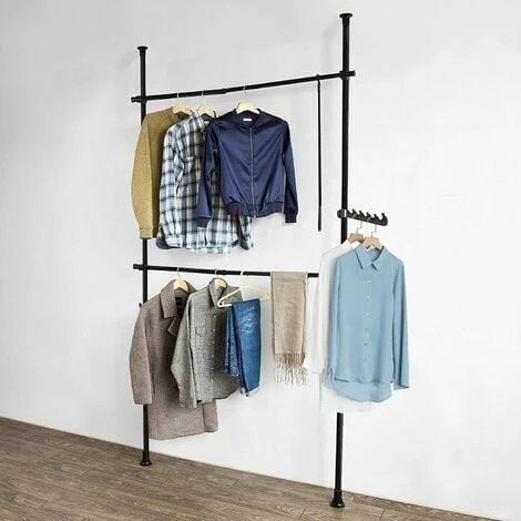 SoBuy FRG109-SCH, Black Telescopic Wardrobe Organiser, Hanging Rail, Clothes Rack, Adjustable Storage Shelving 2 SoBuy FRG109-SCH, Black Telescopic Wardrobe Organiser, Hanging Rail, Clothes Rack, Adjustable Storage Shelving - Image 2